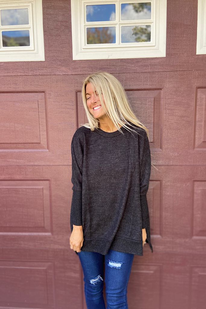 Mary Deep Charcoal Soft Brushed Boho Style Top