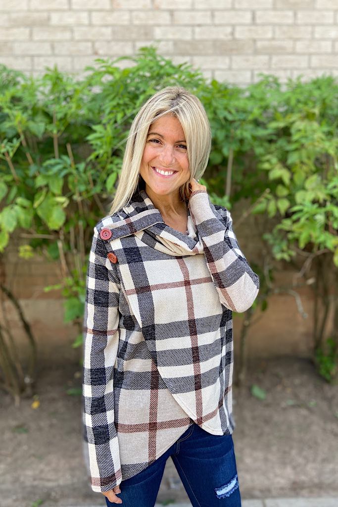 Plaid Soulmate Wrap Style Sweater