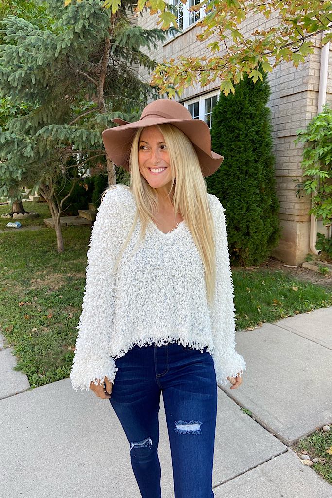 Elite Ivory Popcorn Knit Sweater