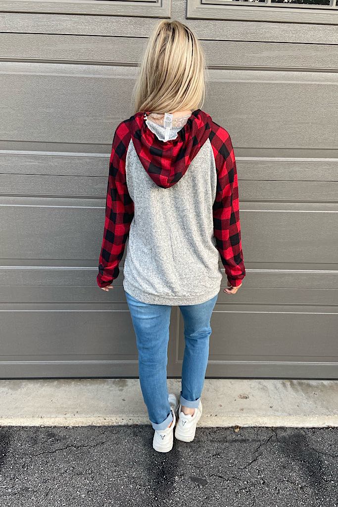 Red Plaid  Fall Feels Hoodie