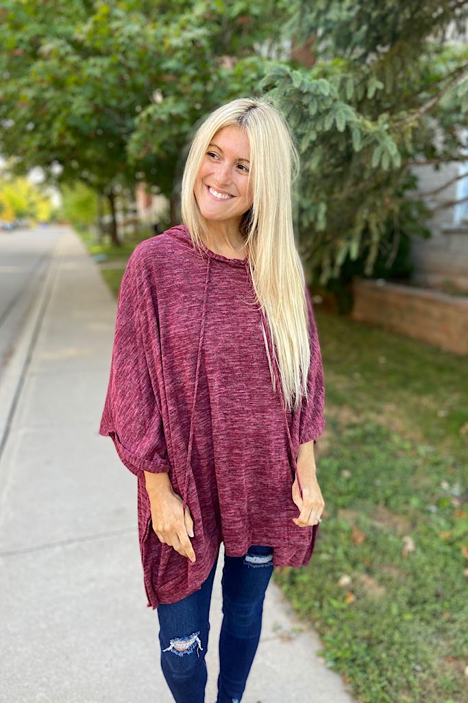 Burgundy Boho Poncho Sweater