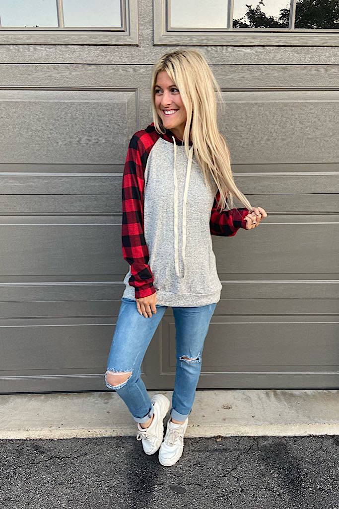Red Plaid  Fall Feels Hoodie