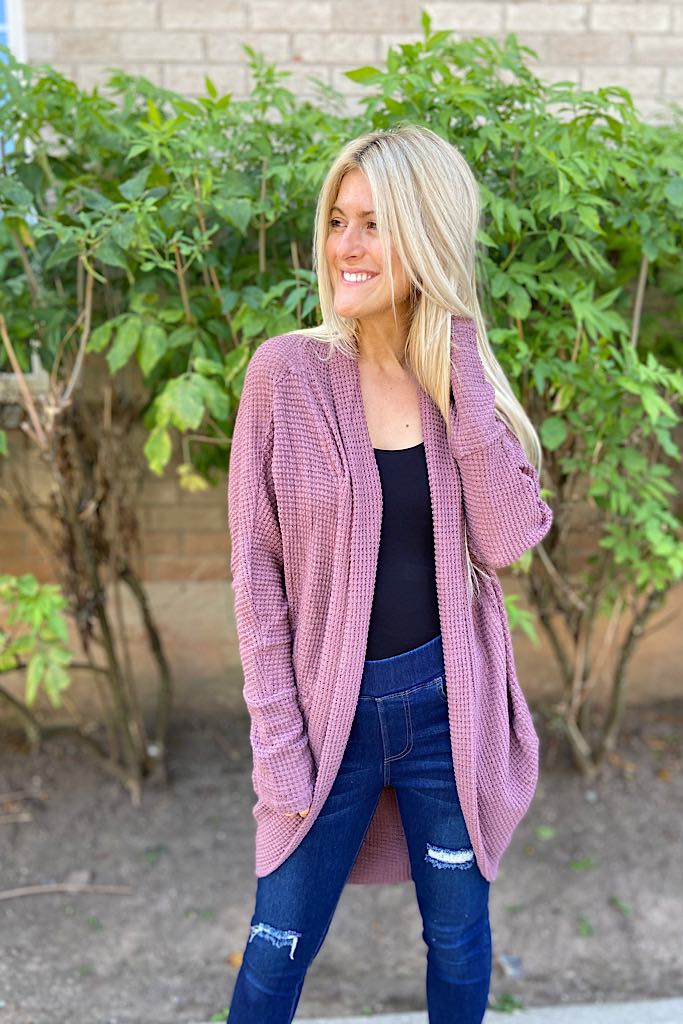 Dusty Rose Waffle Dolman Cardigan