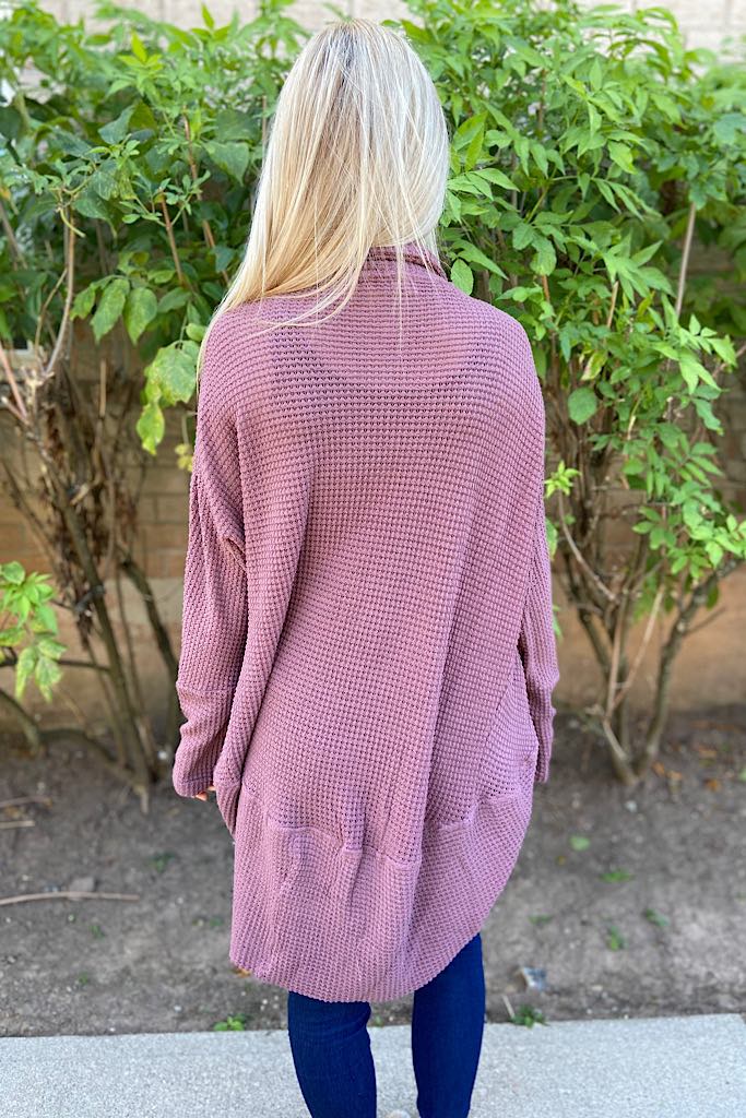 Dusty Rose Waffle Dolman Cardigan