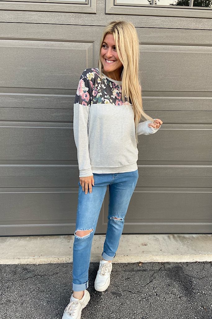 Charocal Floral Colour Block Top