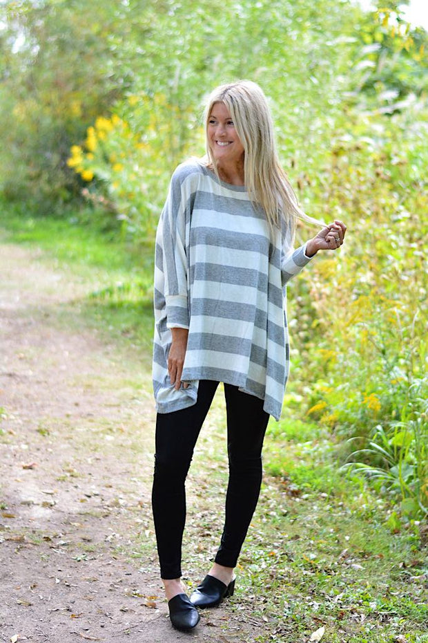 Ivory Striped Boho Soft Brushed Top