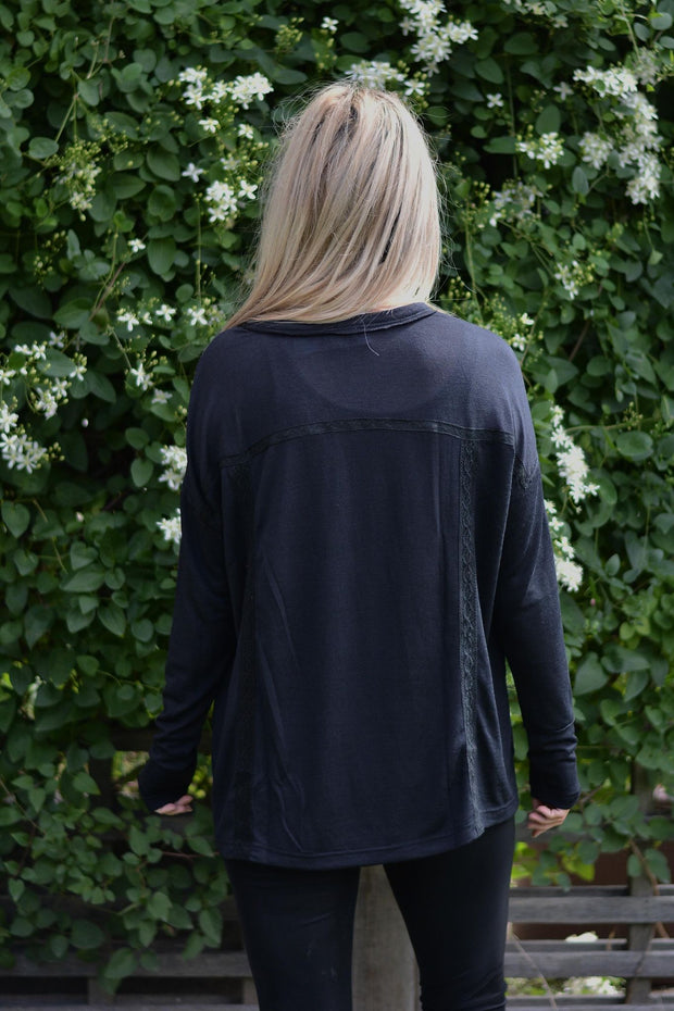 Lace Love Black Henley Top