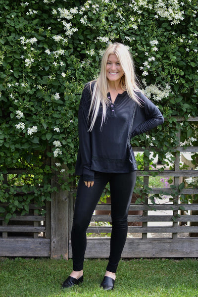 Lace Love Black Henley Top