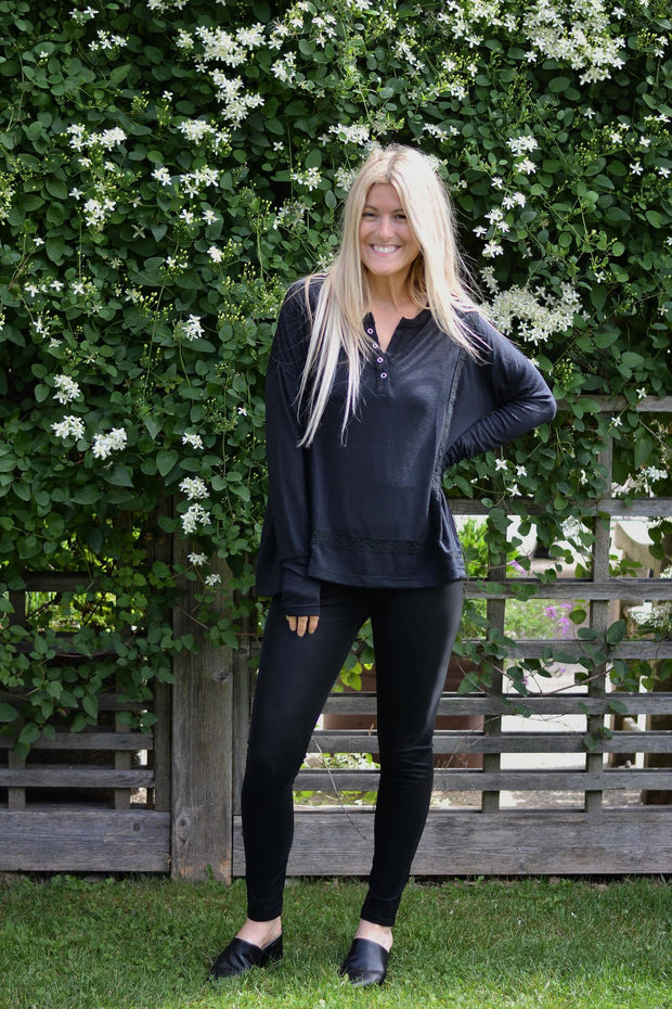Lace Love Black Henley Top