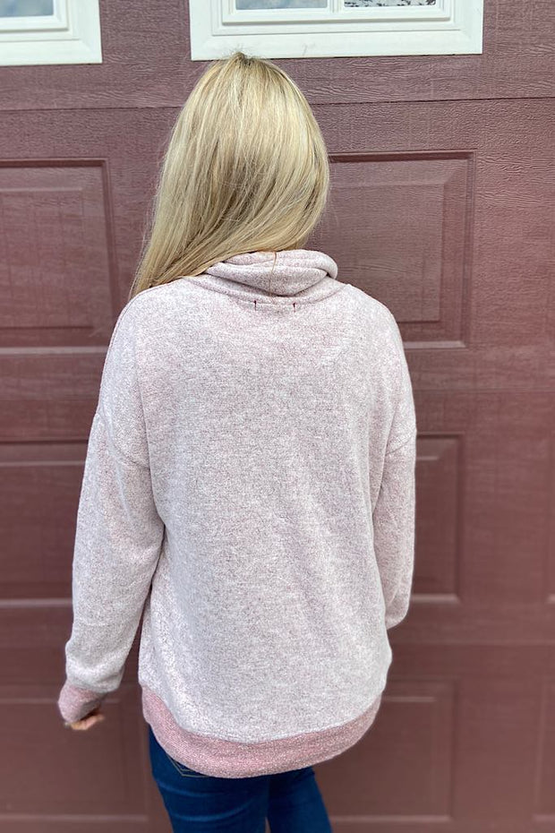 Burgundy Two Tone Soft Cowl Neck Top