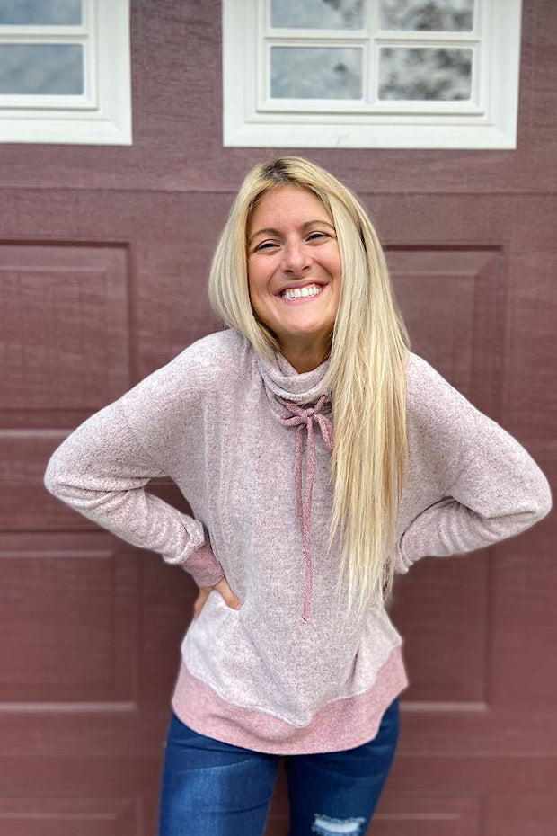 Burgundy Two Tone Soft Cowl Neck Top