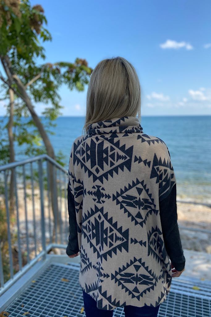 Soft Brushed Aztec Fever Cowl Neck Top