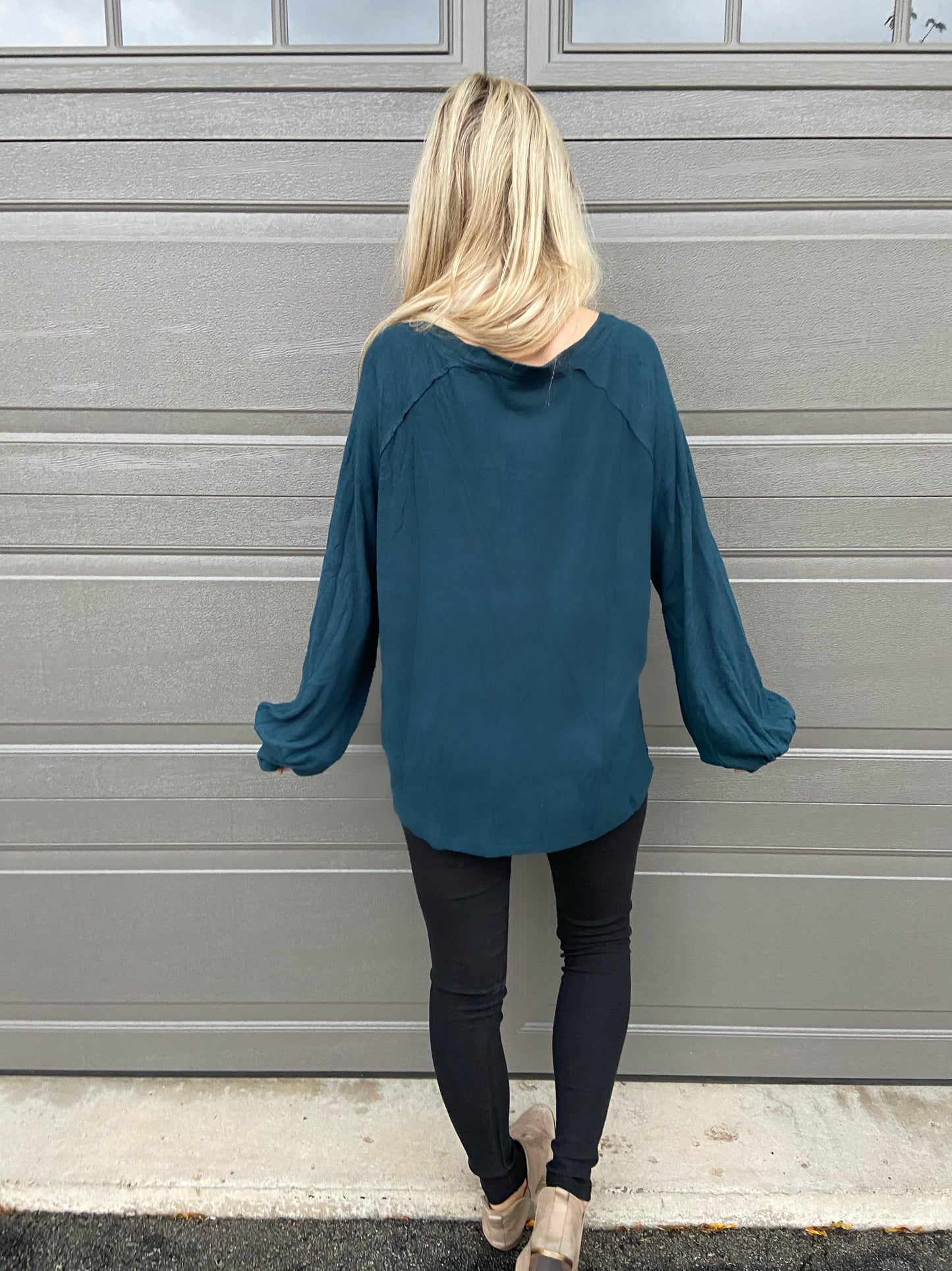 Elite Teal V Neck Hacci Knit Top