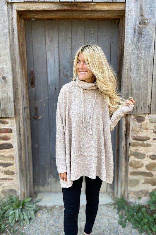 Taupe Boho Cowl Neck