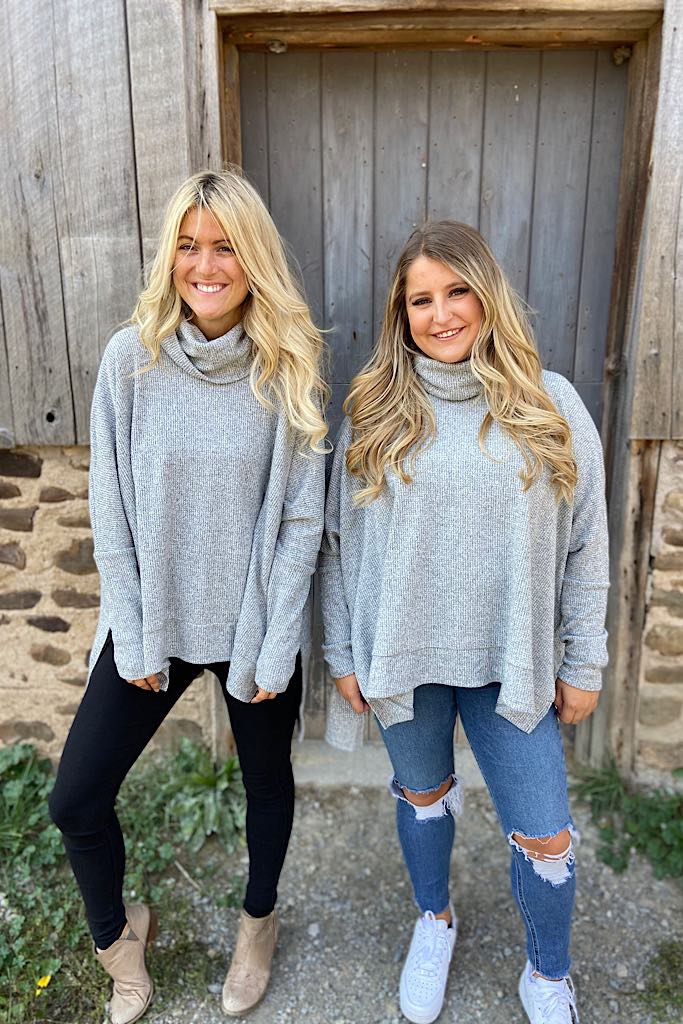 Amazing Waffle Turtleneck-Heather Grey