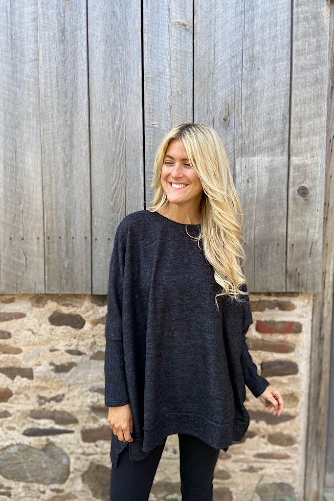 Sia Charcoal Soft Brushed Sweater Top