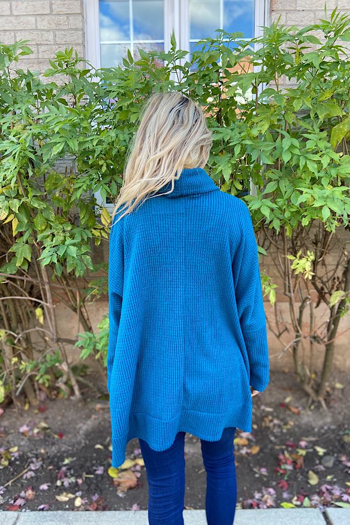 Teal Waffle Brushed Turtleneck Top