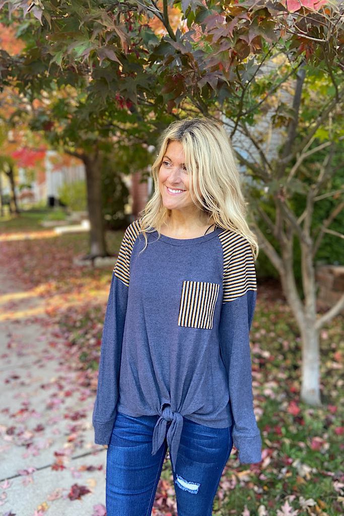 Navy Brushed Tie Top-Promo Line