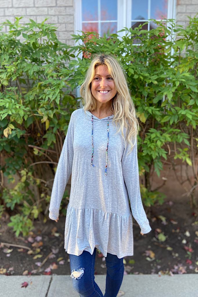The Grey Becky Hooded Mini Tunic Dress