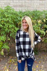 Classy Plaid Knot Elbow Patch Top