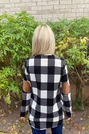 Classy Plaid Knot Elbow Patch Top