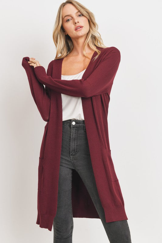Burgundy Open Front Holiday Cardigan
