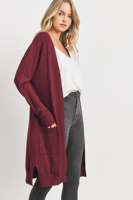 Burgundy Open Front Holiday Cardigan