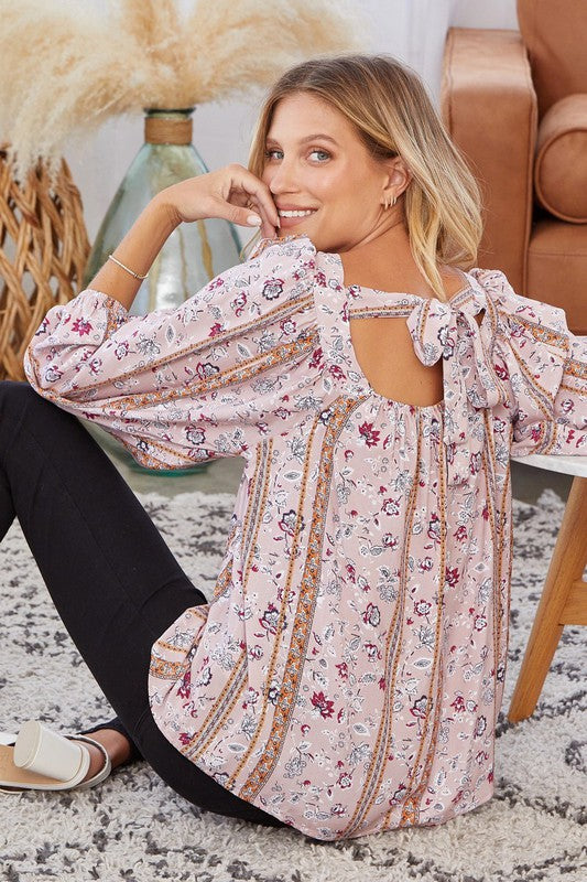 Pink Floral Kerry Bow Back Blouse-SALE