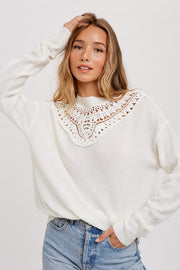 Crochet Lace Trim Pullover Sweater