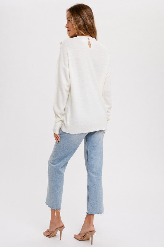 Crochet Lace Trim Pullover Sweater