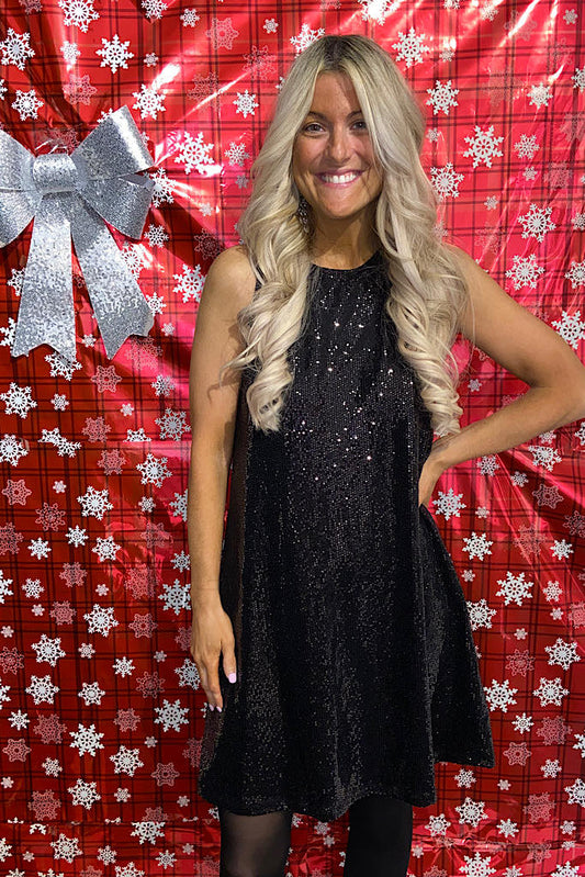 Classic Black Holiday Sequin Dress