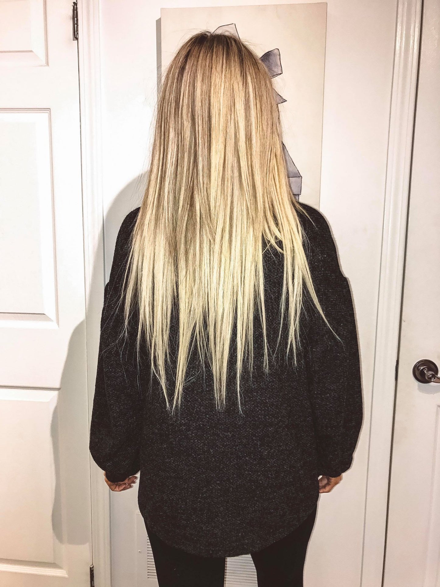 Charcoal Balloon Sleeve Two Toned Knit Soft Top