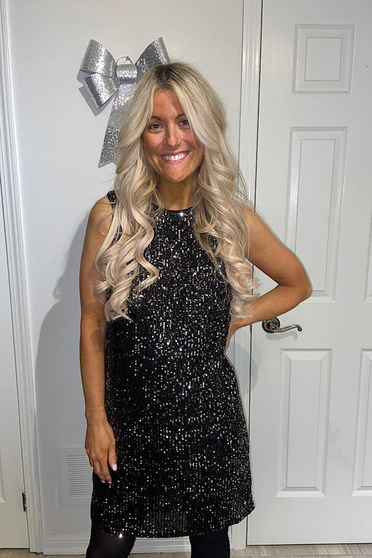 Fitted Black Silver Sequin Gala Dress