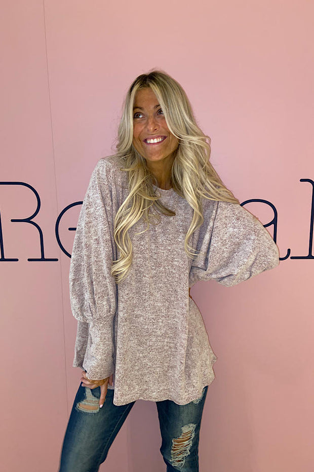 Burgundy Brushed Knit Balloon Sleeve Top