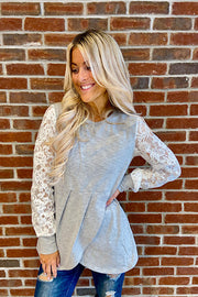 Pre Order Pretty Dressy Grey Lace Sleeve Sweater