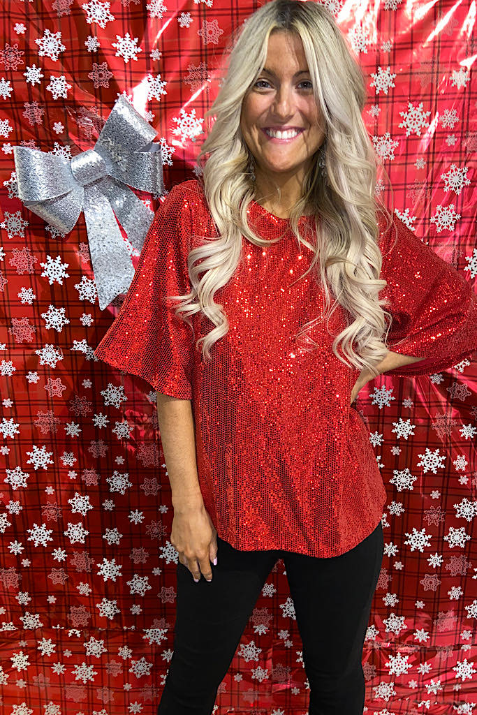 Red Candy Apple Sequin Top