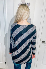 Soft Black and Grey Classic Striped Style Top