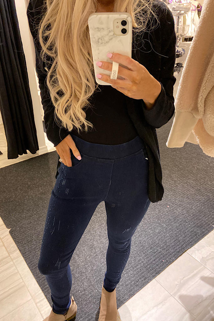 Rhinestone Denim Pull On Blue Jeggings
