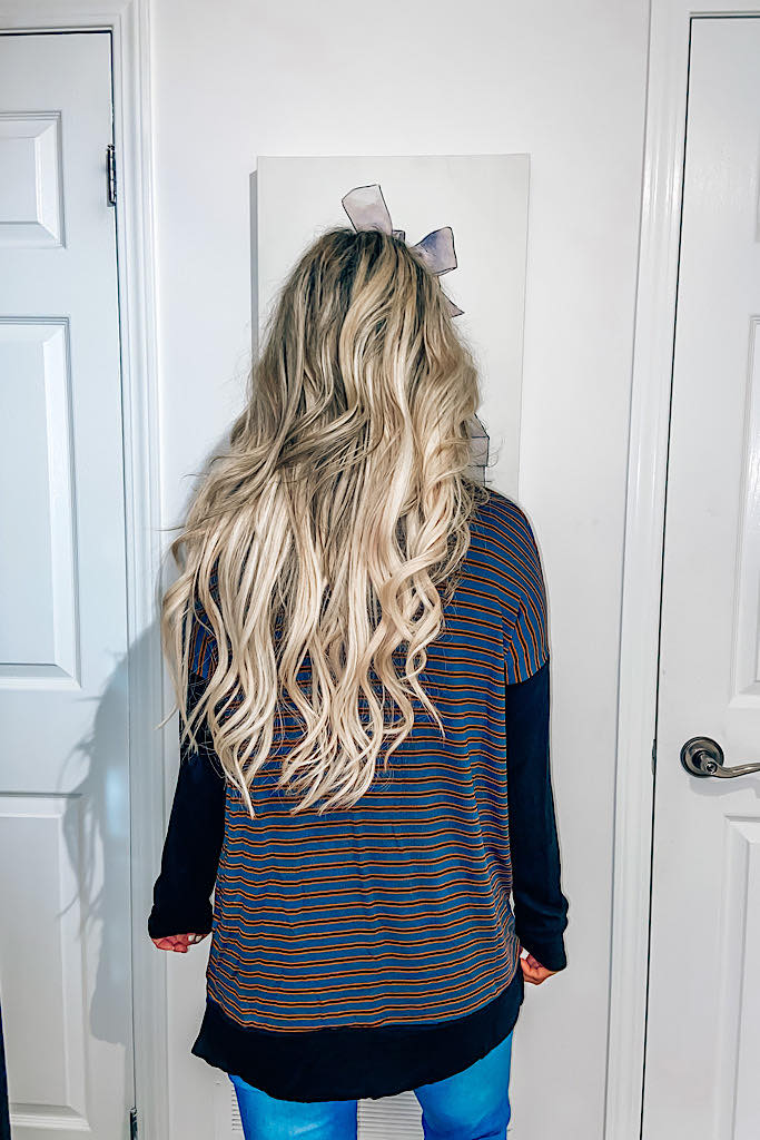 Fun Teal Striped Black Contrast Top