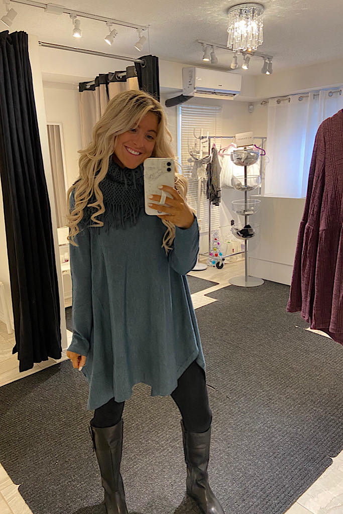 Teal Boho Loose Long Tunic With Scarf