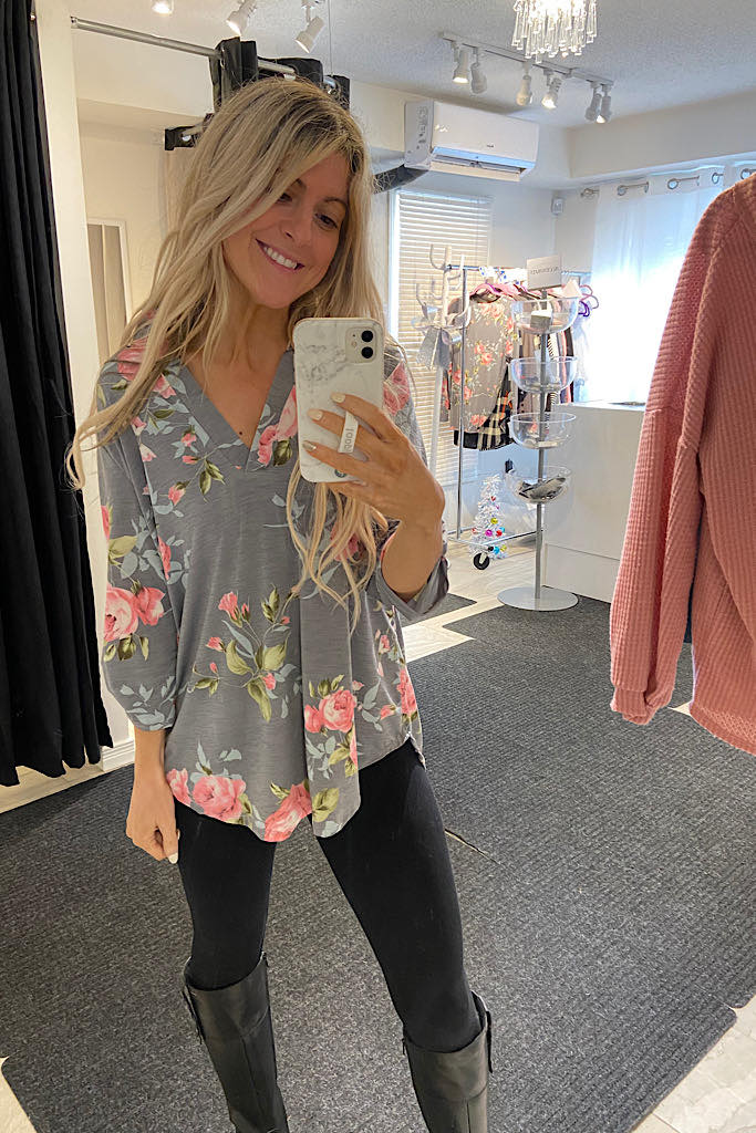 This Stunning Grey Floral Pattern Blouse- 2 Colours