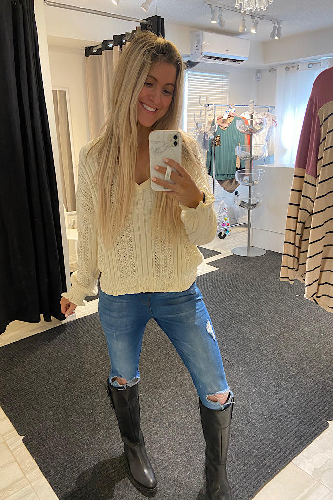 Darling Cream Knitted Smocked Sweater