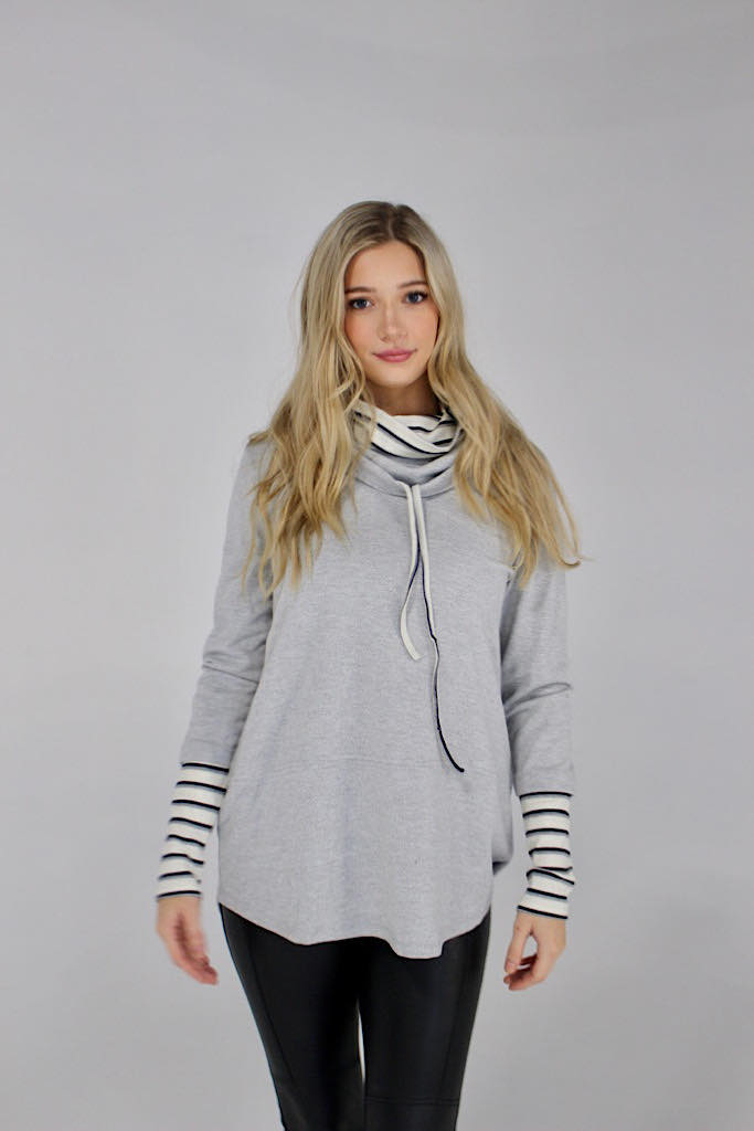 Heather Grey Double Cowl Neck Sweater