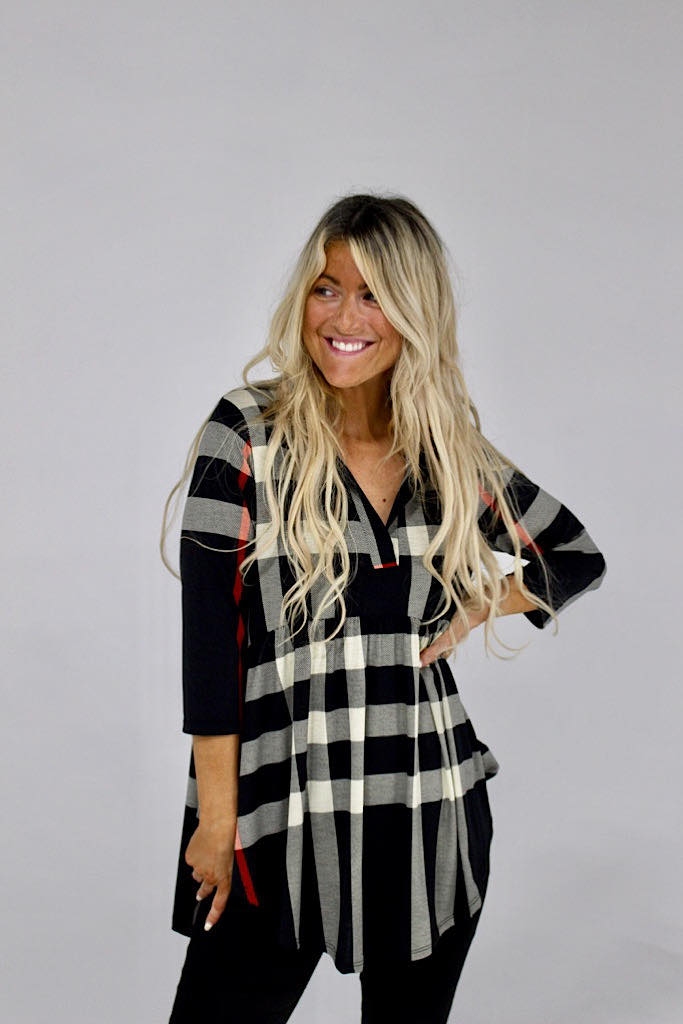 Black Plaid Babydoll Shirt