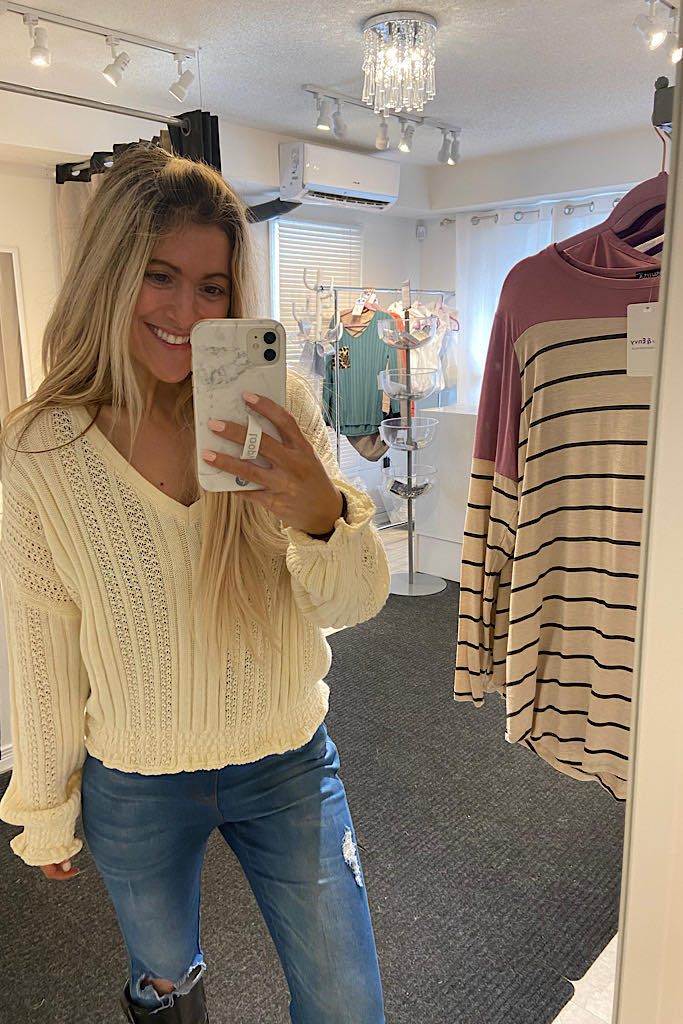 Darling Cream Knitted Smocked Sweater
