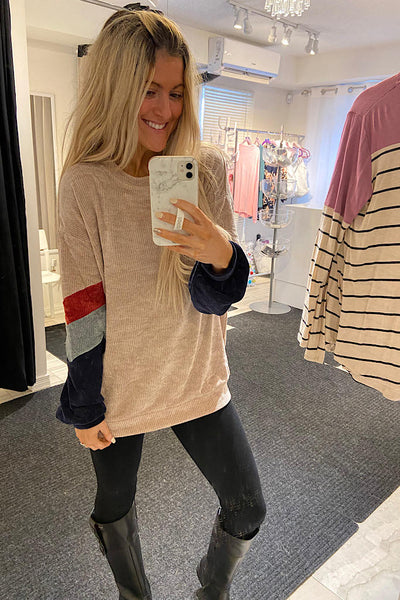 Taupe Mink Colourblock Chenille Sweater