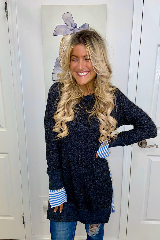 Soft Heather Black Tunic Pinstripe Dress Shirt