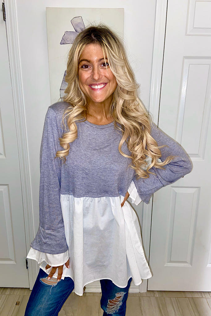 Cashmere Feel Grey Long Sleeve Babydoll Contrast Tunic-Promo Line
