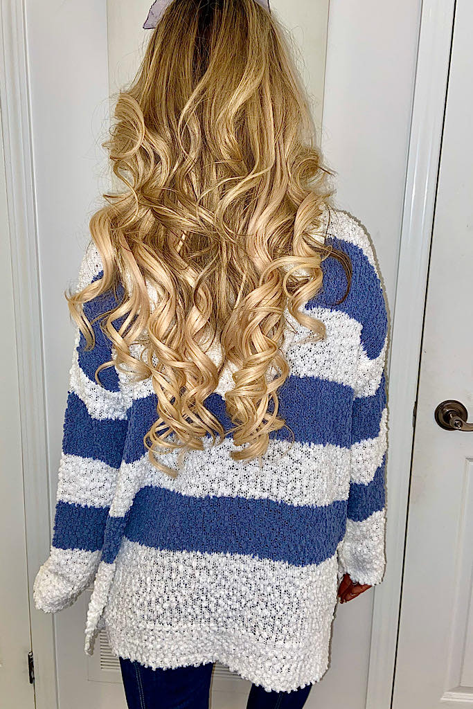 Blue And White Striped Popcorn Hoodie Sweater