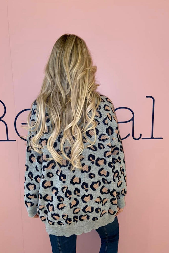 Leopard Blue Grey Open Front Cardigan